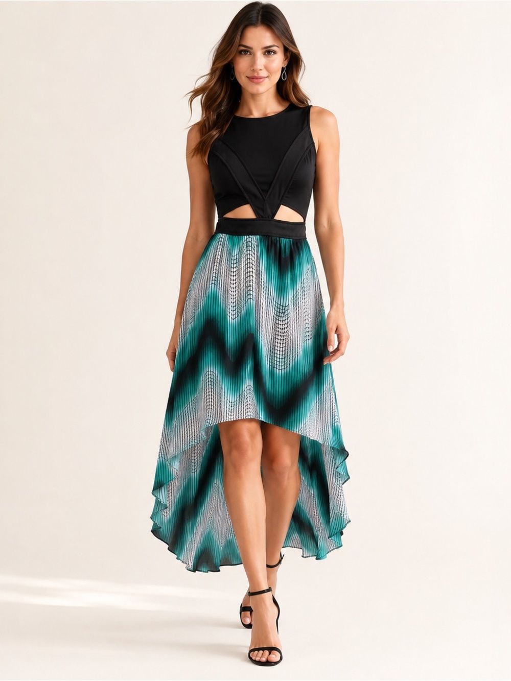 2B BEBE High Low Cutout Midi Dress Teal Black Size Small Women’s